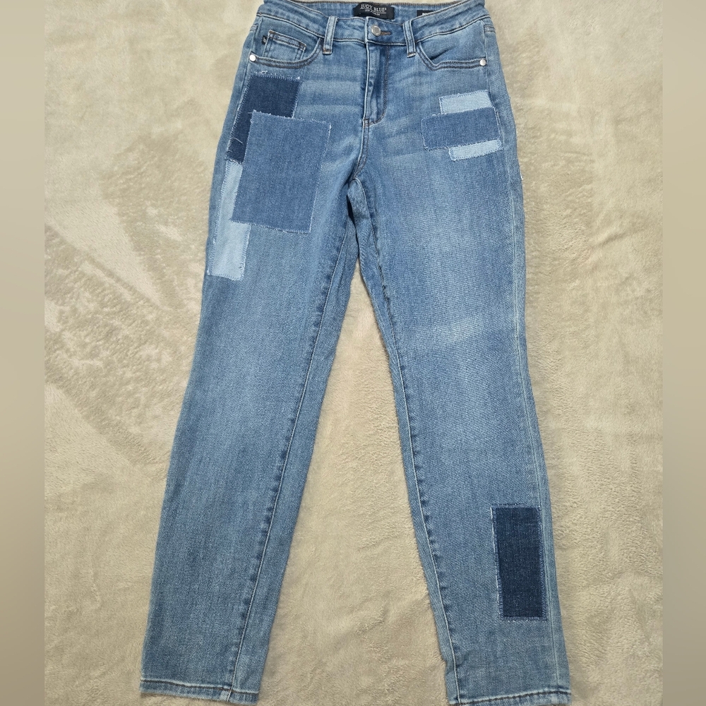 Judy Blue High Waist Double Rolled Cuff Patchwork Women's Blue Jeans Size 5/27